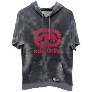 Ecko Unltd Short Sleeve Hoodie Mens Medium Gray Tie Dye Streetwear Rhino Logo